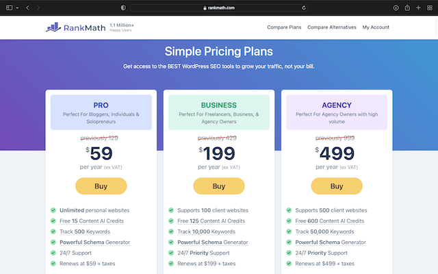 Rank Math Vs. Yoast: Why Rank Math Is A Better SEO Plugin For Your Site 12 Rank Math's Pricing Page