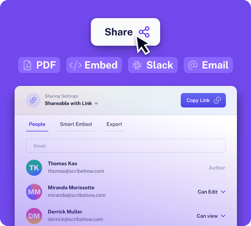 A screenshot showing scribe's shareable features 