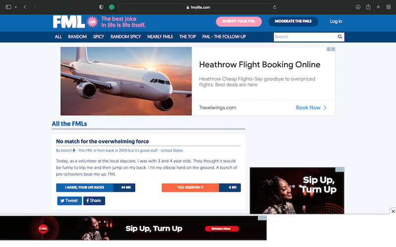 Bad Websites: 19 Of The Worst Websites In The World 38 FMyLife's website