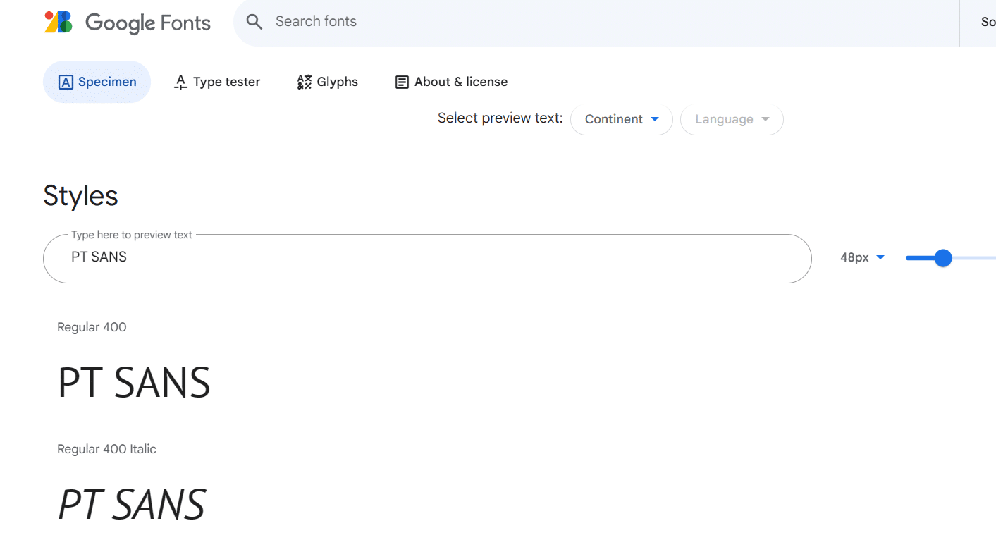pt sans on google fonts