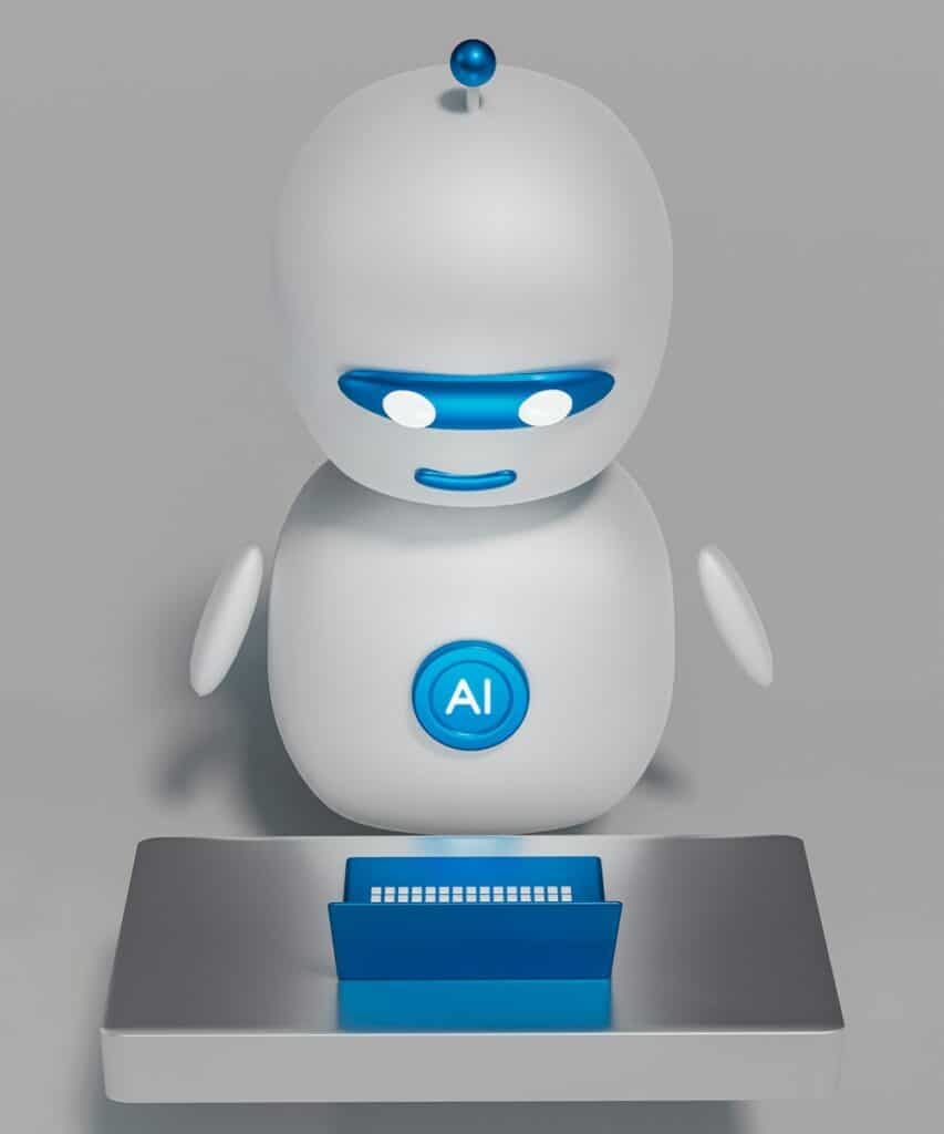 The Small Business Guide to AI Websites: Enhancing Functionality and User Experience 14 a white robot sitting on top of a table
