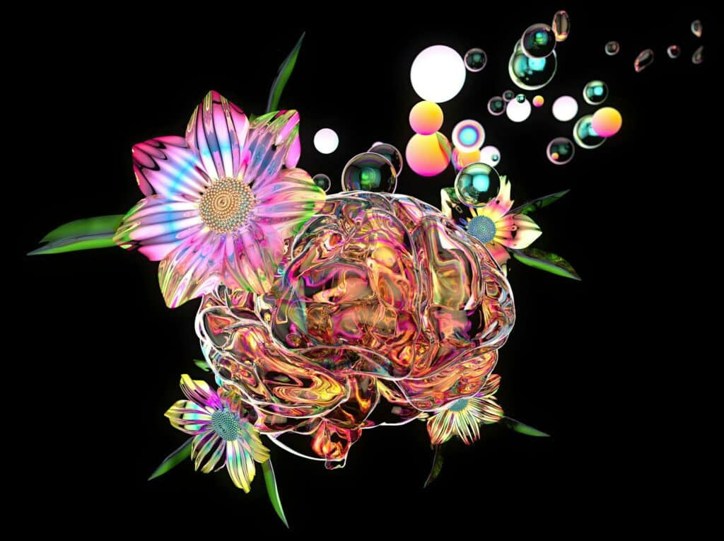 The Small Business Guide to AI Websites: Enhancing Functionality and User Experience 12 a digital painting of a flower and bubbles