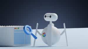 SERP API Integration for Small Businesses | Dominate Search Results 14 a white robot holding a magnifying glass next to a white box