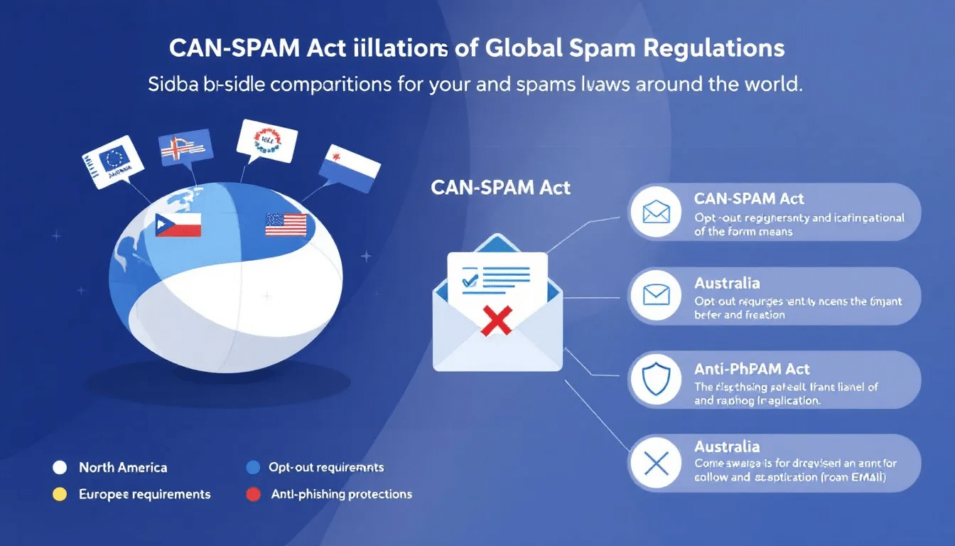 Understanding the CANSPAM Act: Key Rules and Compliance Tips 10 A comparison of the CAN-SPAM Act with international anti-spam laws, showcasing global regulations.